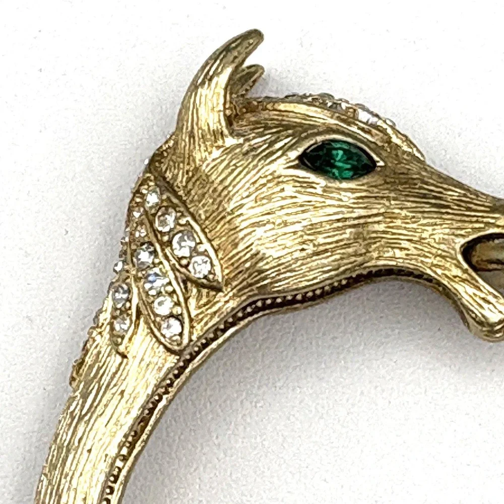 Vintage Horse Clamper Bracelet Goldtone Rhinestones 6 1/2
